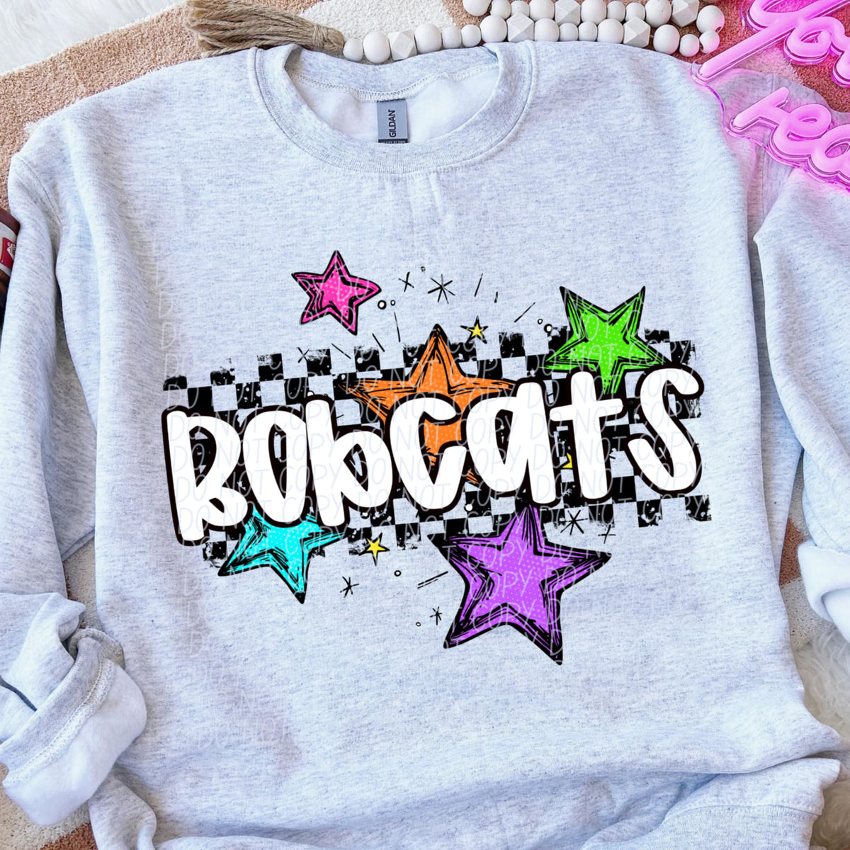 Bobcats Mascot Rainbow Stars DTF TRANSFER