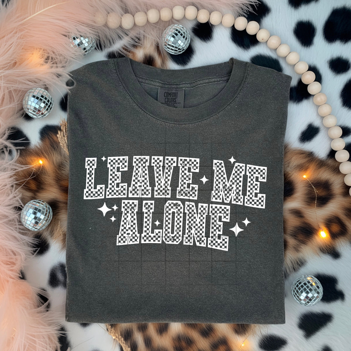 Leave me alone checker white (CSC) DTF transfer