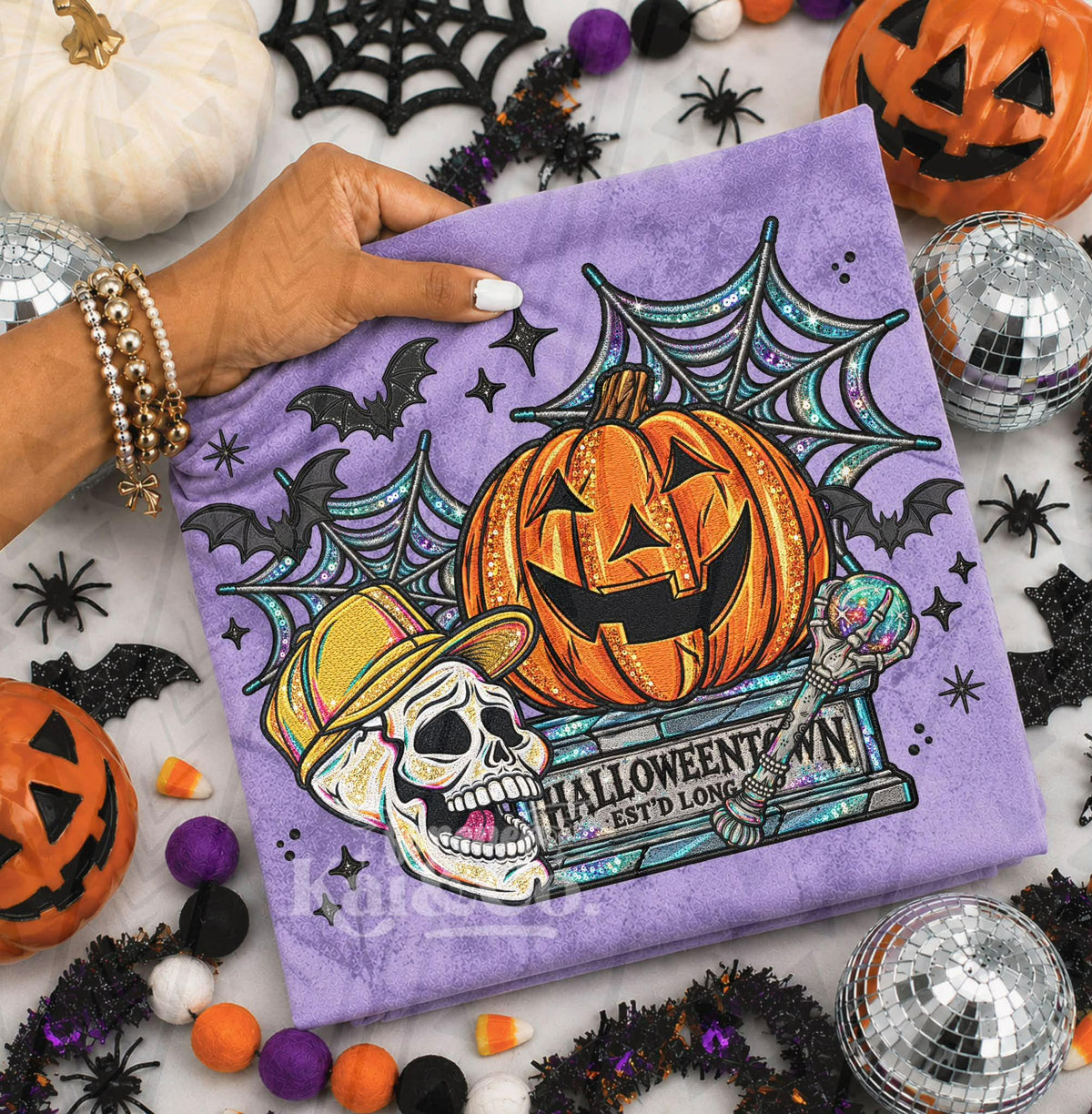 Halloween town painted graphics skull pumpkin (Kai) DTF Transfer