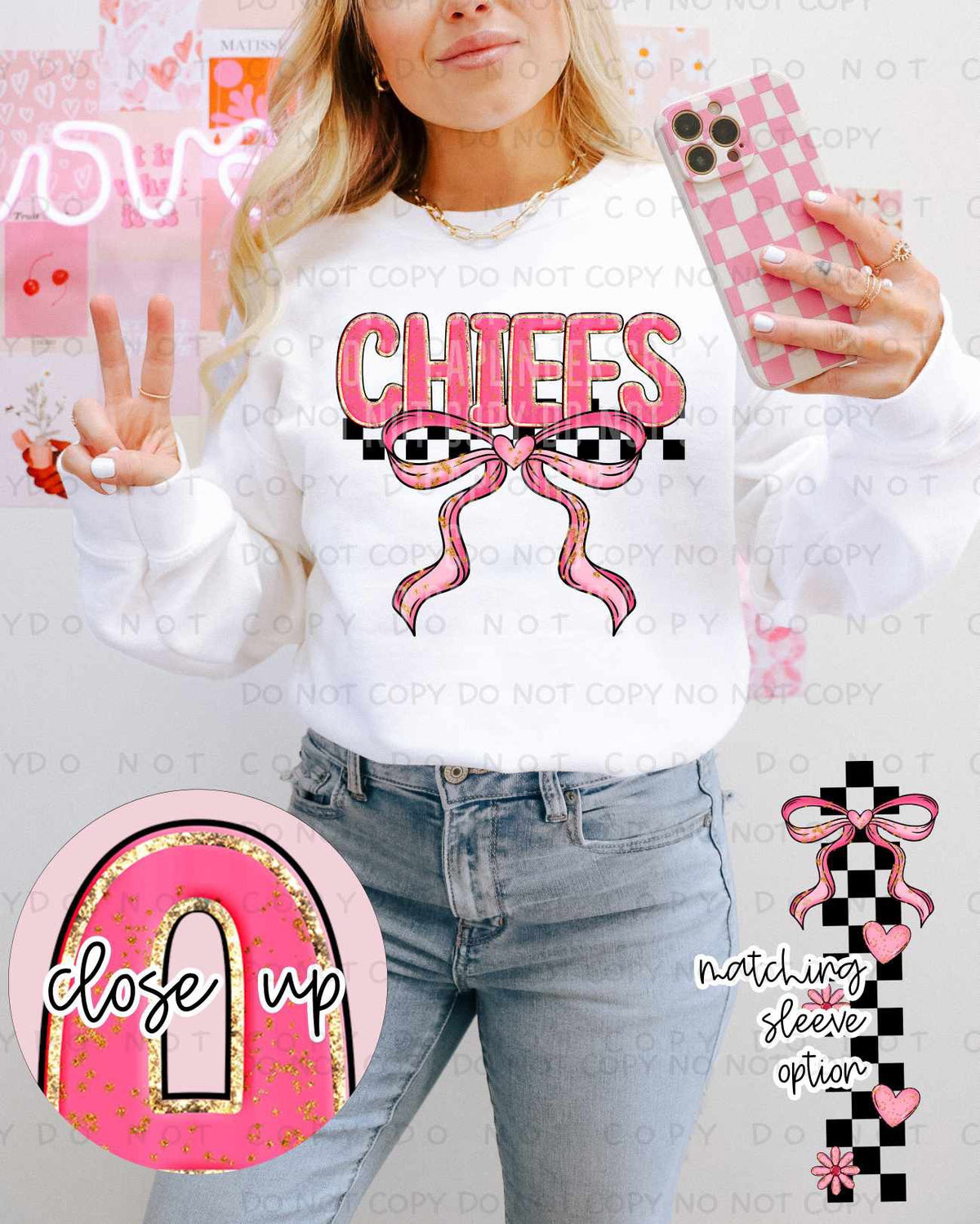 Chiefs pink and gold with bow (Caplinger) 80442 DTF transfer