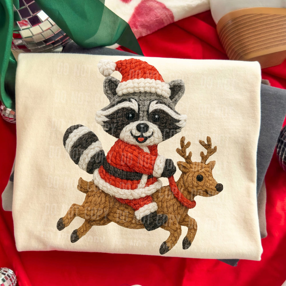 Faux Yarn /crochet Santa Raccoon and reindeer (Sbb) DTF Transfer