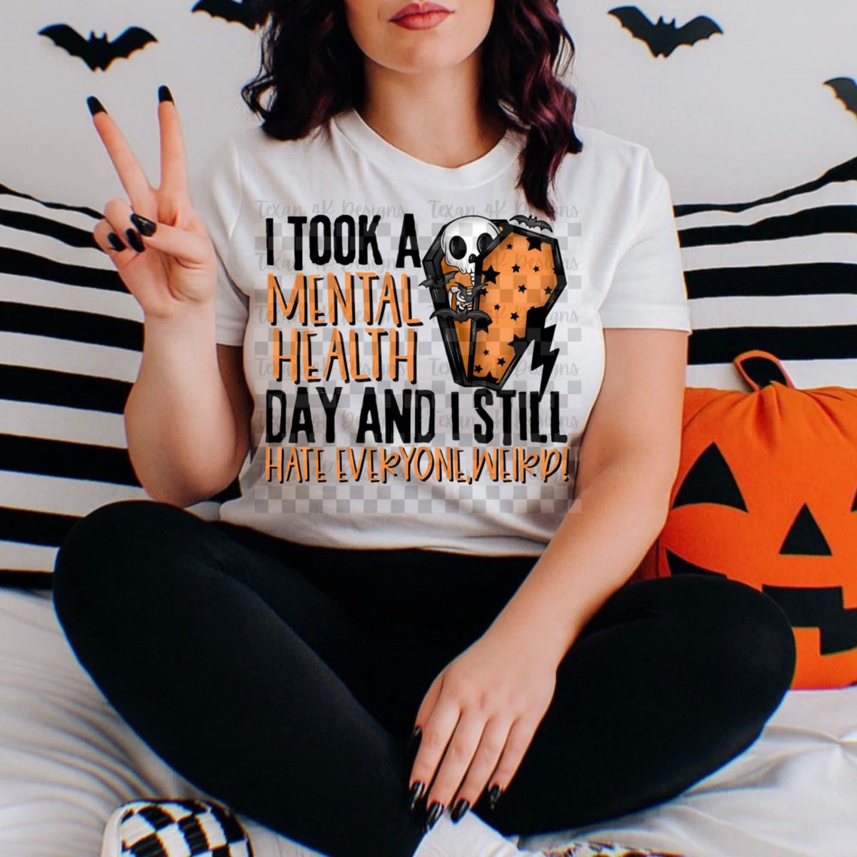 I took a mental health day black font (Texan) 109327 DTF transfer