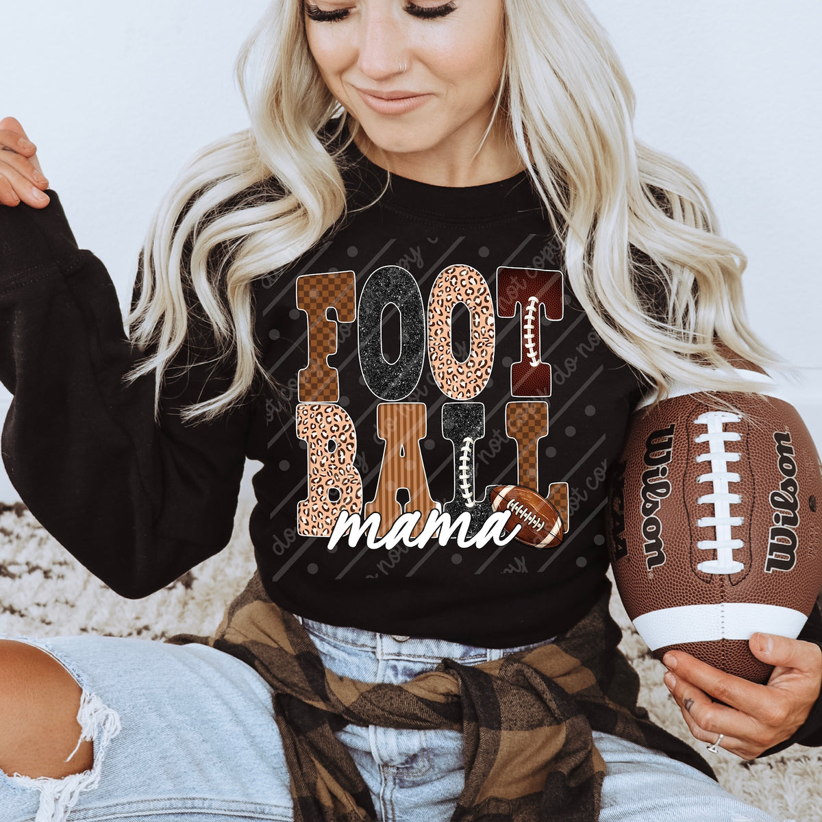 Football mama white cursive DTF Transfer