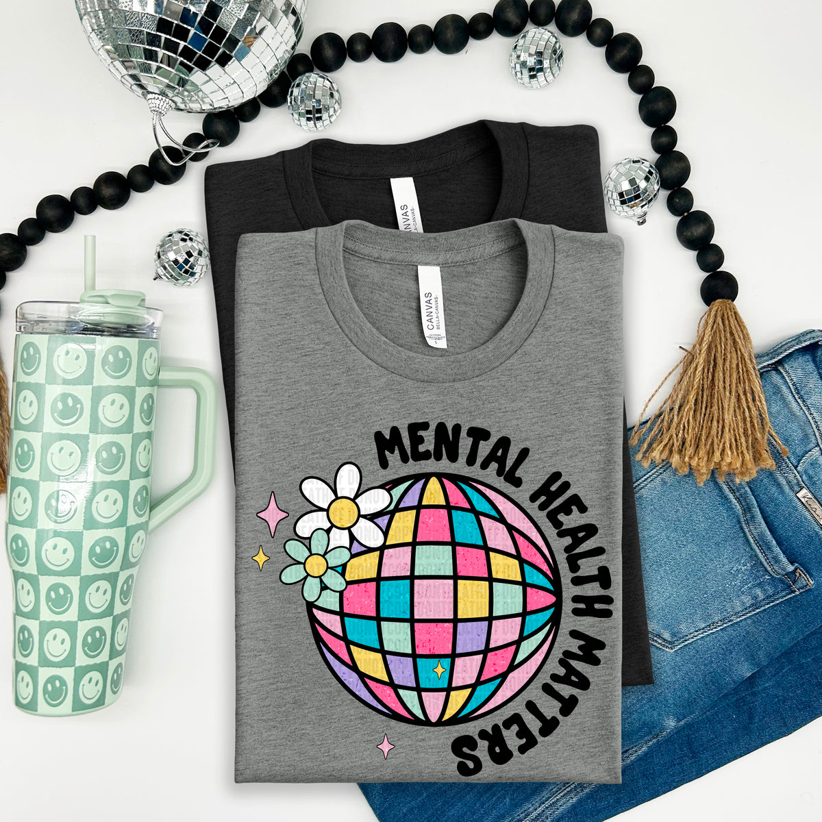 Mental health matters mirrorball black font 100154 DTF transfer
