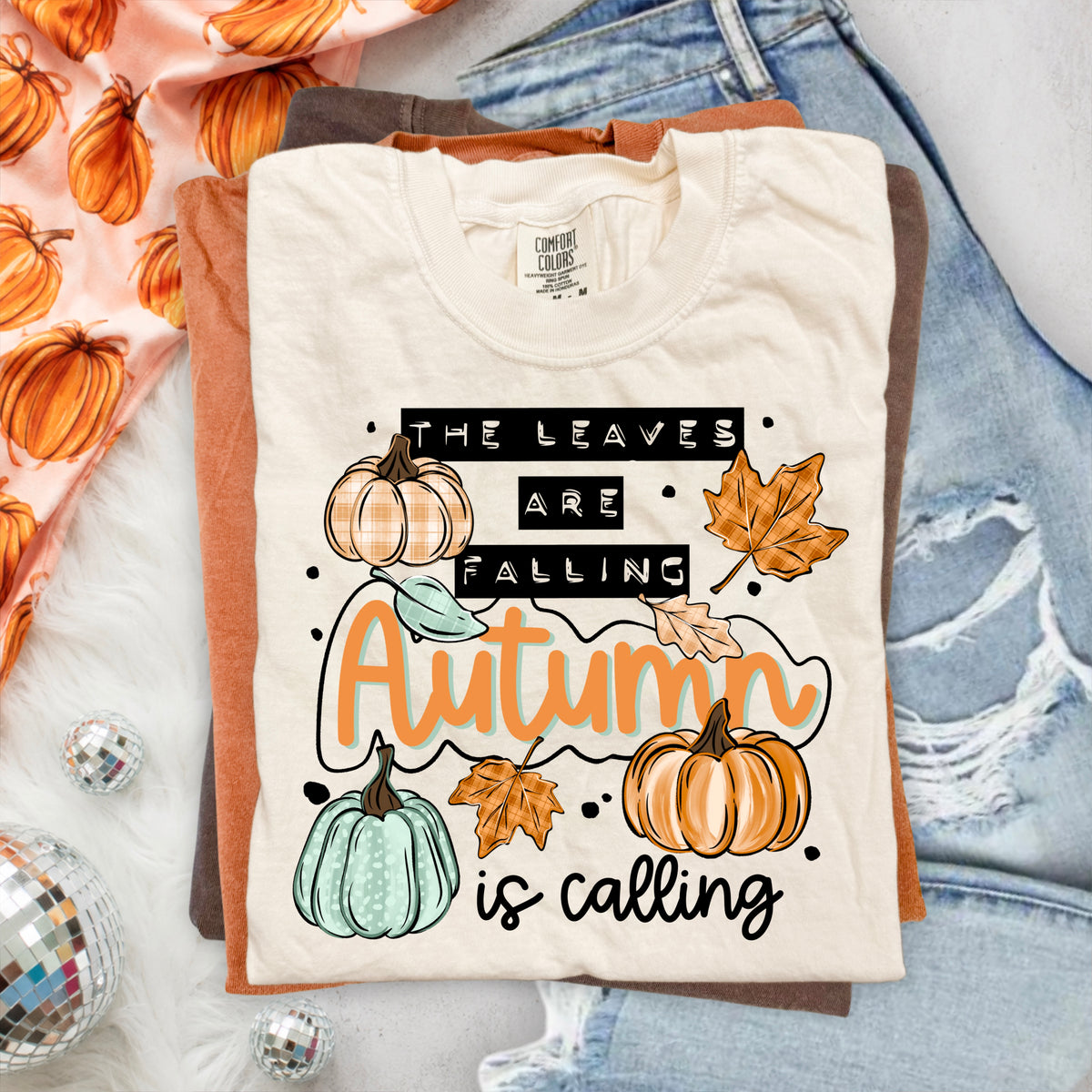 Leaves are falling autumn is calling (mint and orange) (csc) DTF Transfer