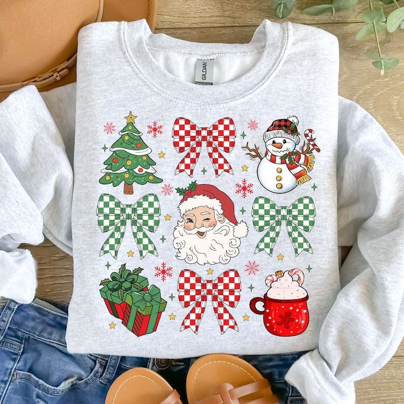 Christmas collage checkered bows 62237 DTF transfer