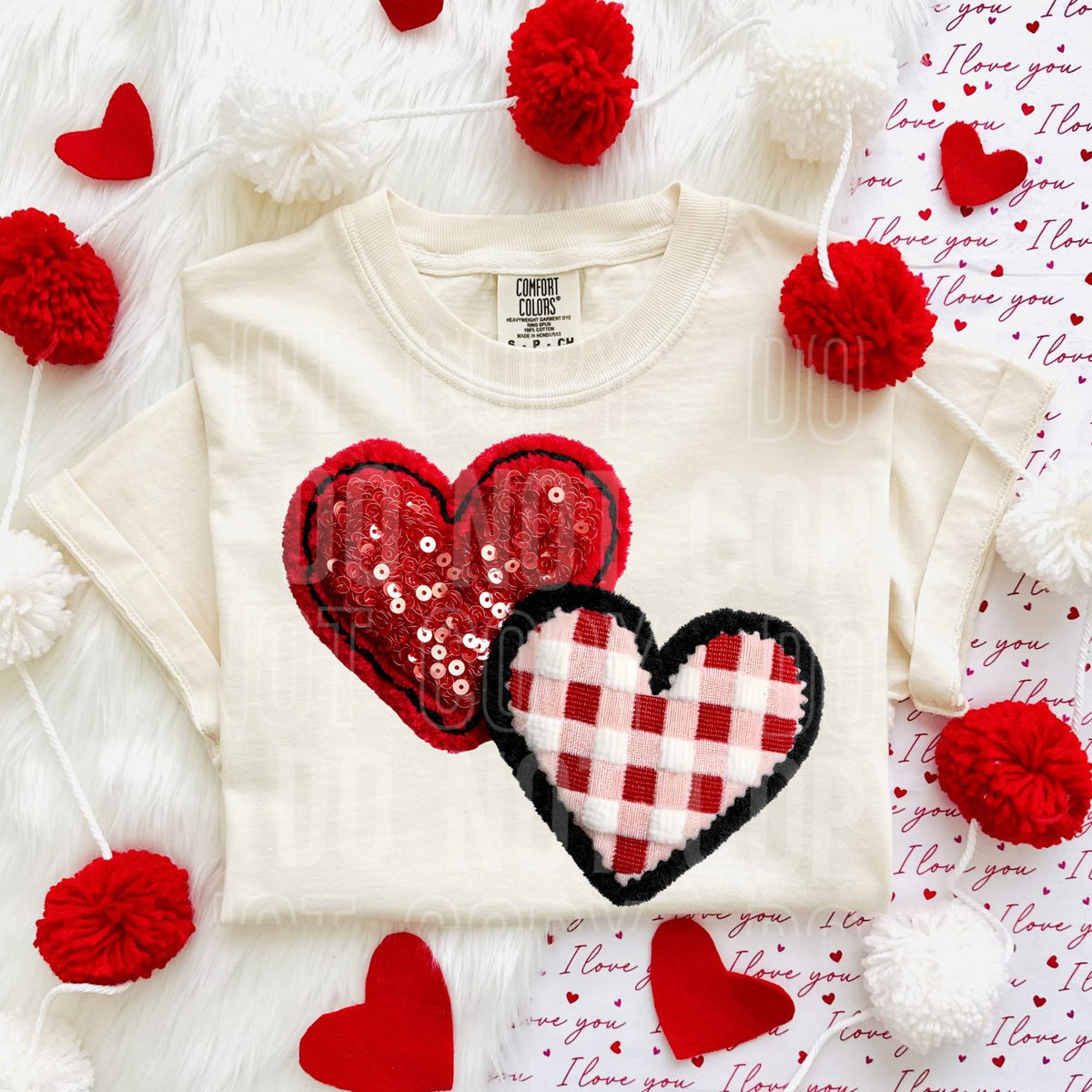 Faux sequin and checker hearts (SBB) DTF transfer