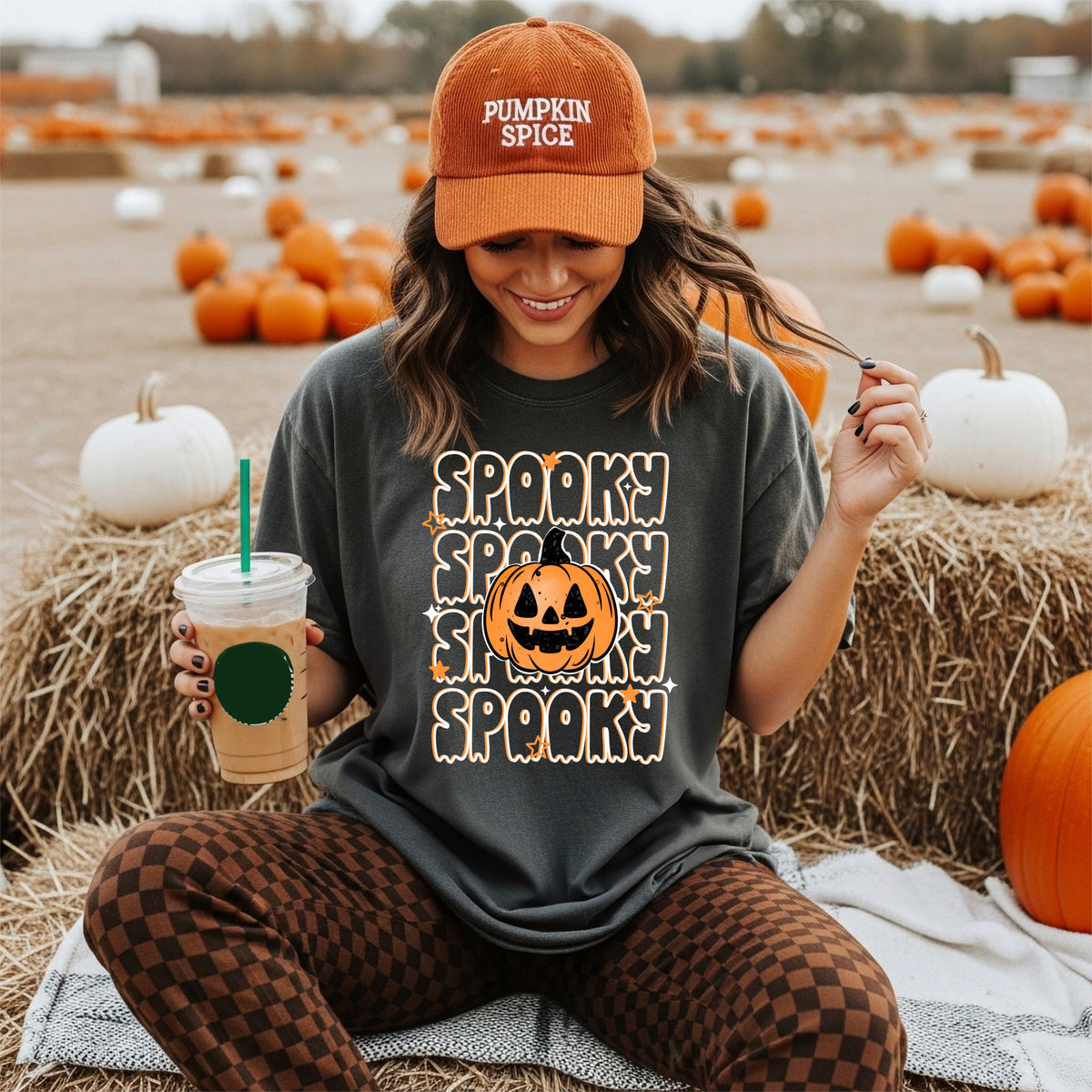 Spooky stacked with pumpkin (white) (CSC) DTF Transfer