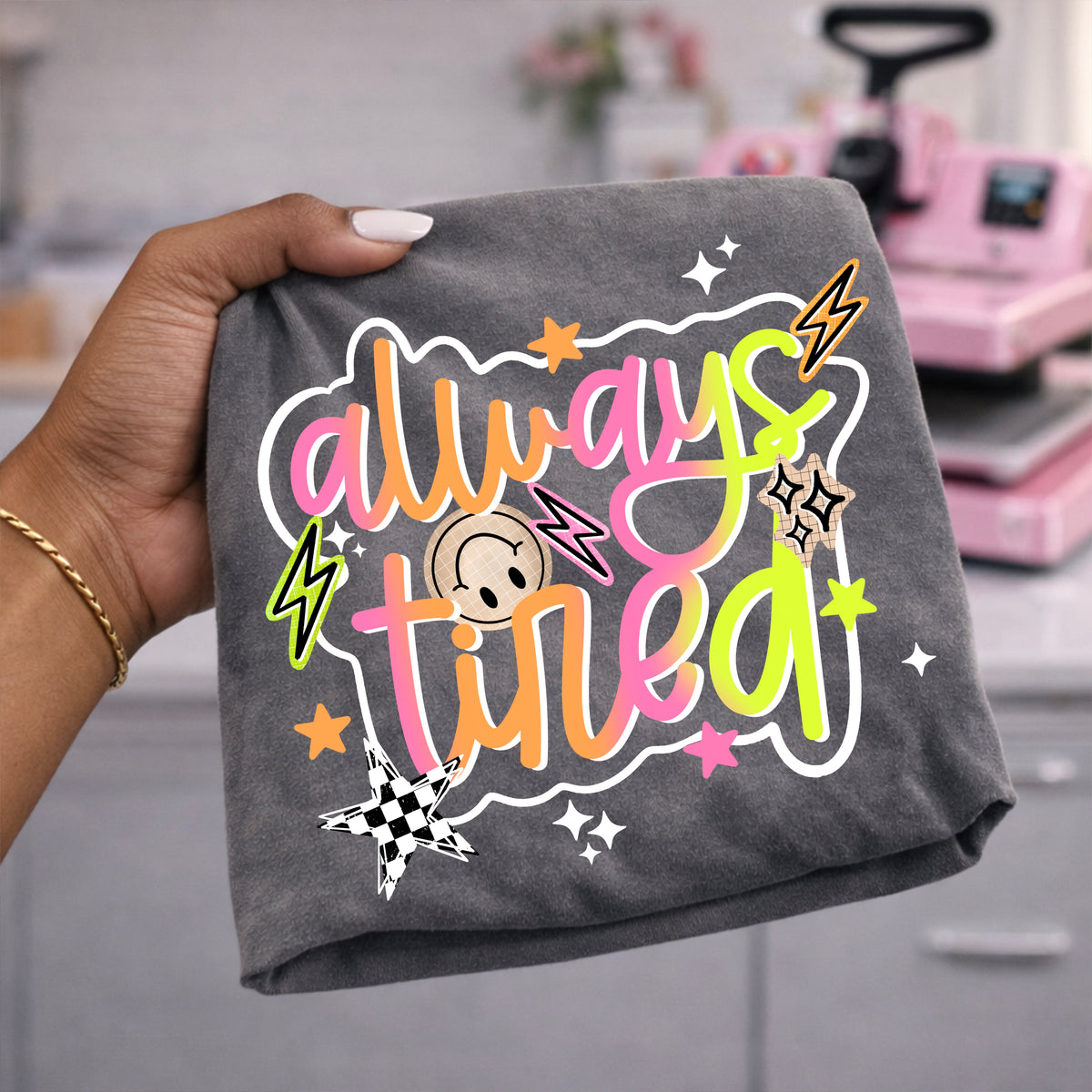 Always tired cursive (white) (CSC) DTF Transfer