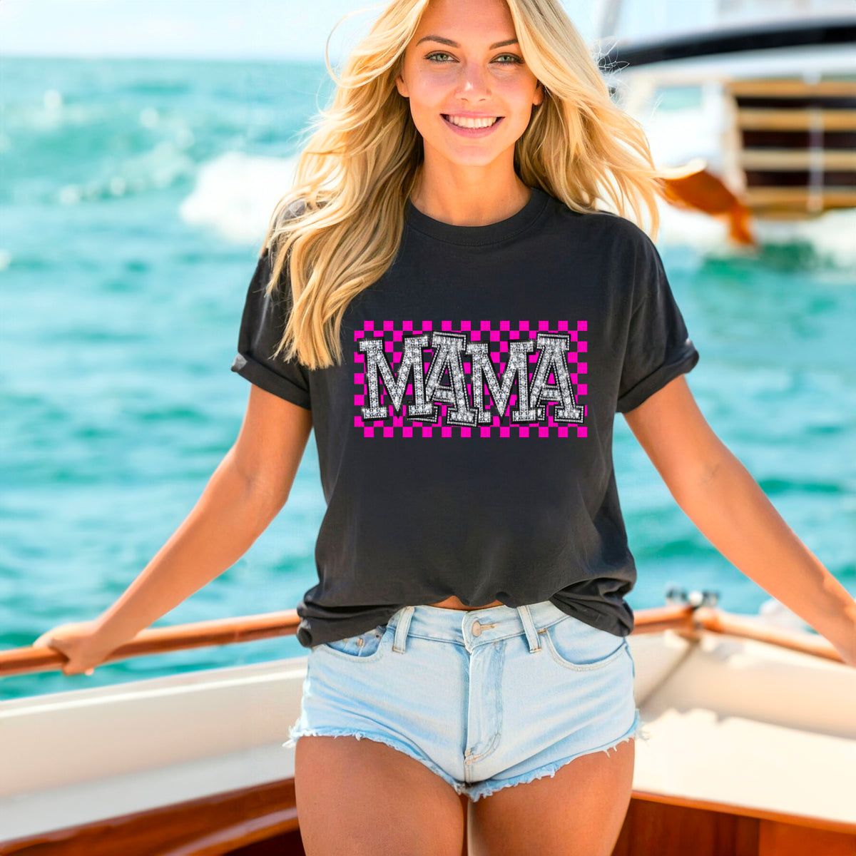 Mama pink checkered background 93721 DTF transfer