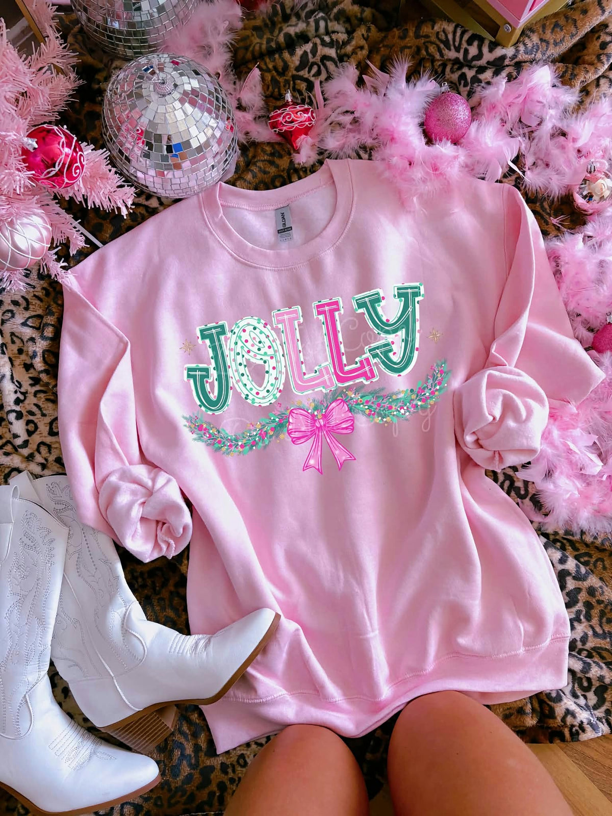 Jolly garland with pink bow (Carter) DTF Transfer