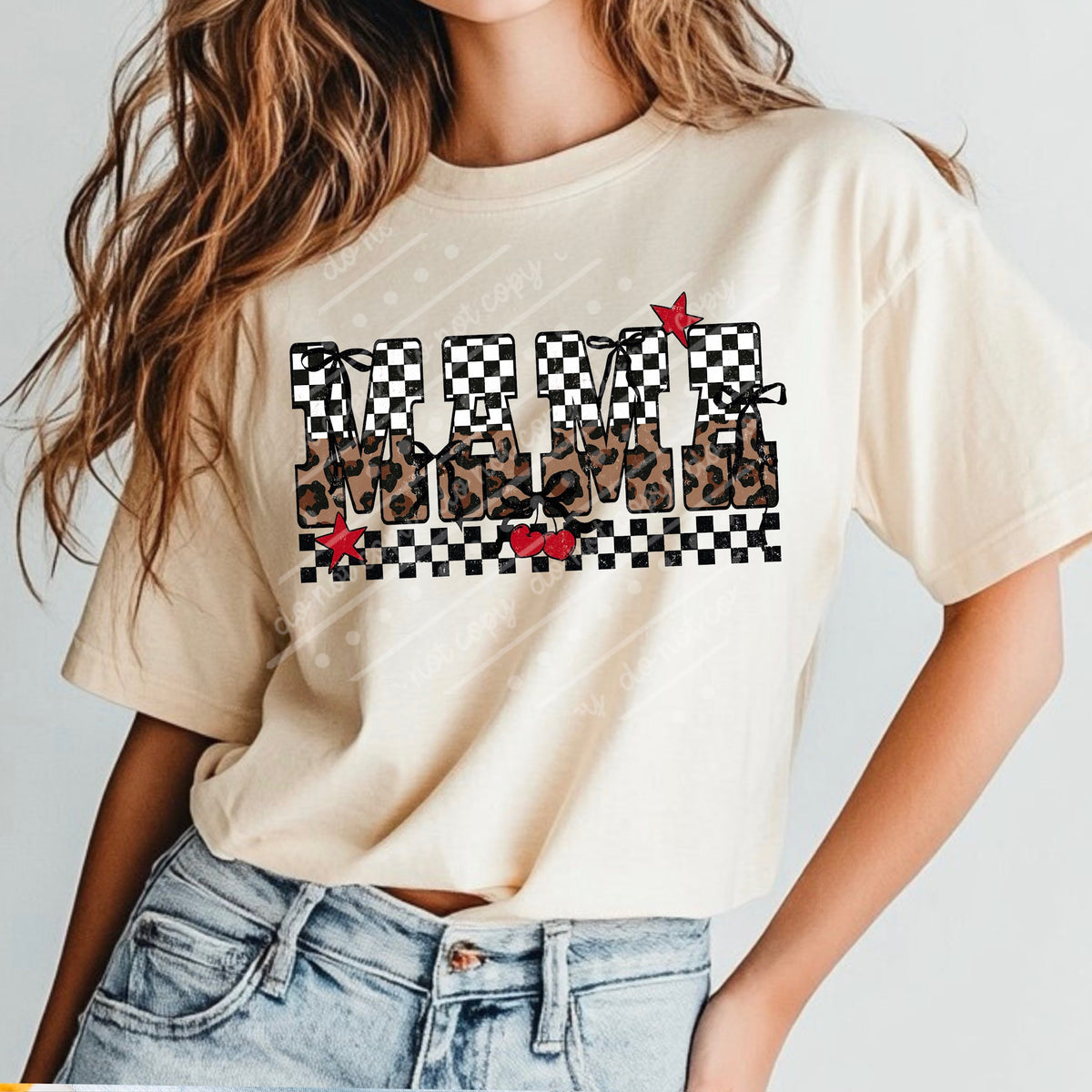 Mama cherry checker leopard (scarlow) DTF transfer
