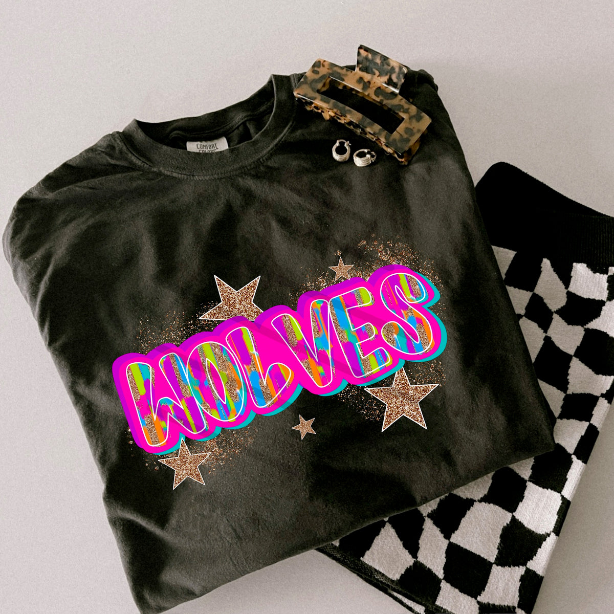 Wolves Rainbow Mascot glitter gold stars scarlow 110367 DTF transfer