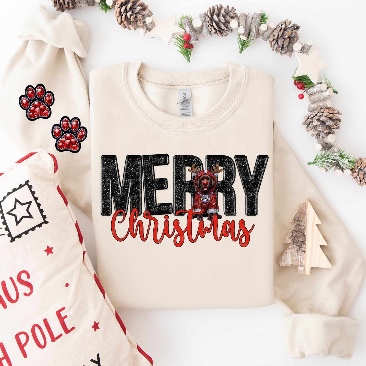 Merry Christmas brown dog FRONT ONLY (VIRGO) 53834 DTF transfer