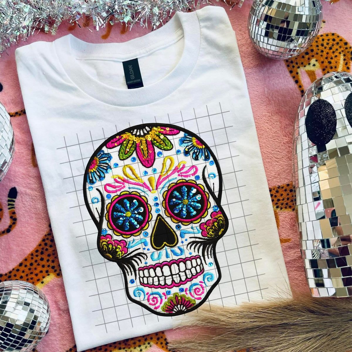 Faux Embroidery sugar skull (crafti) DTF Transfer