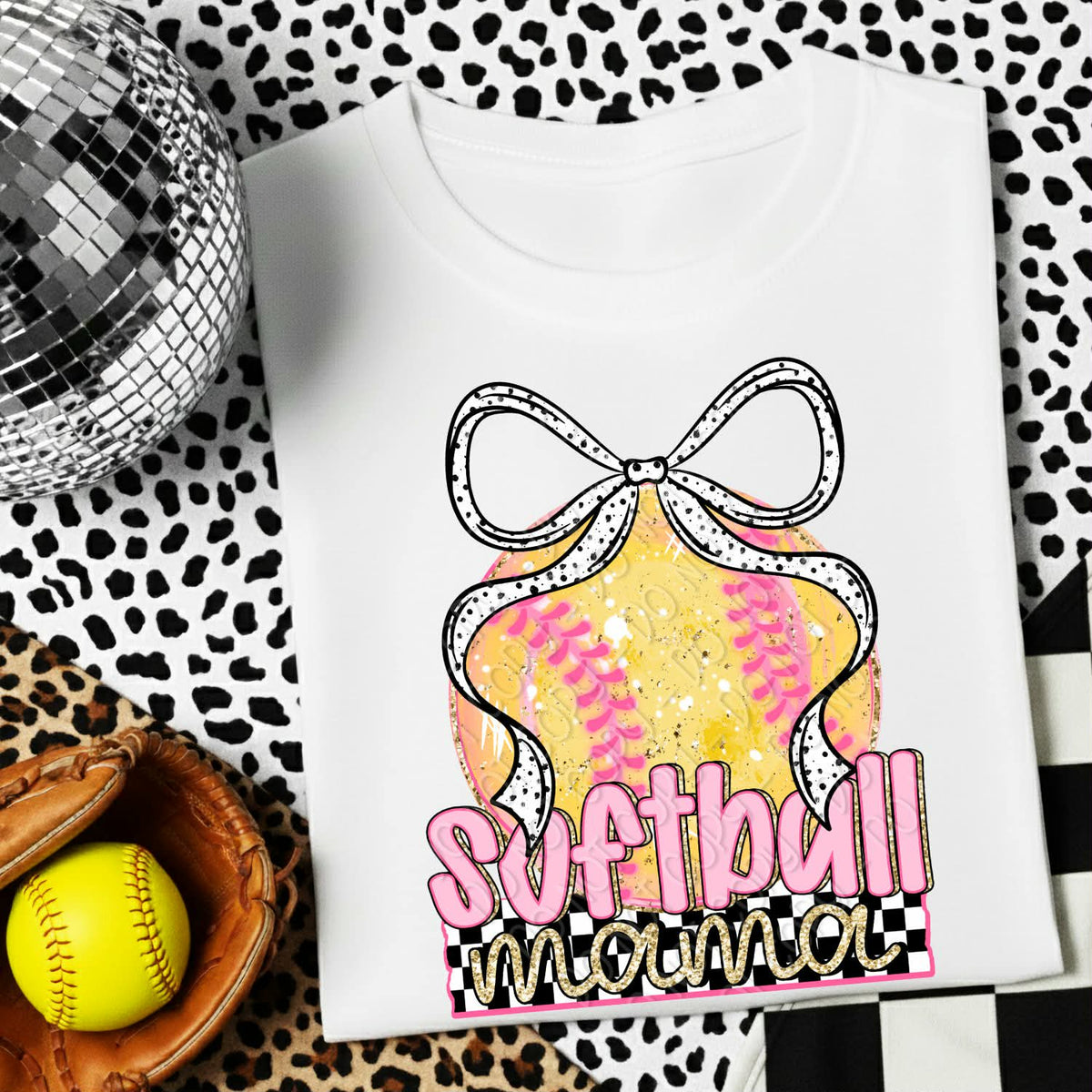 Softball mama pink with bow (DWS) DTF Transfer