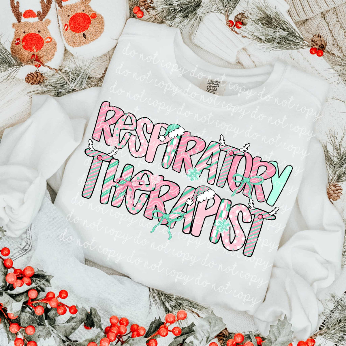 Respiratory Therapist Mint and Pink Christmas letters DTF transfer