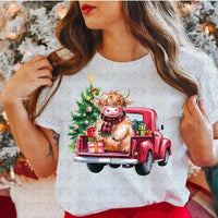 Christmas cow red truck (vintage) 67339 DTF transfer