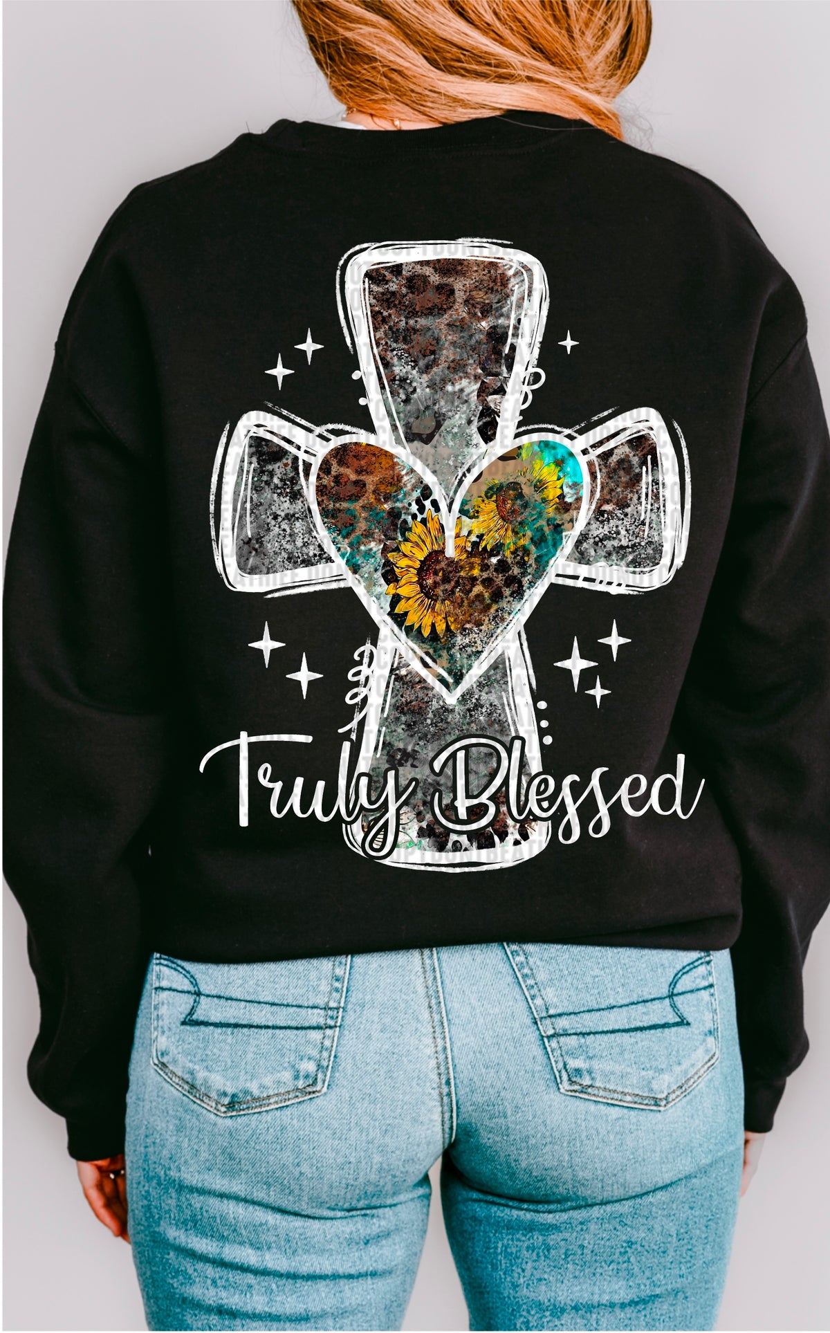 Truly blessed cross white font 93652 DTF transfer