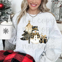 Black and gold snowman and tree (JJ) 65480 DTF transfer