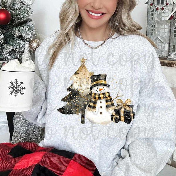 Black and gold snowman and tree (JJ) 65480 DTF transfer