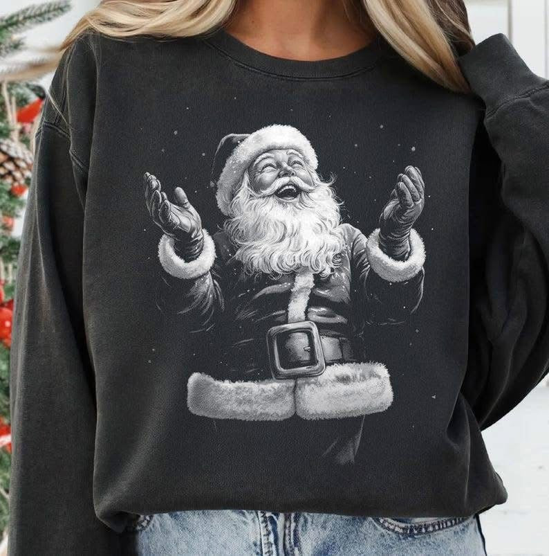 Vintage Santa with hands up WHITE DTF Transfer