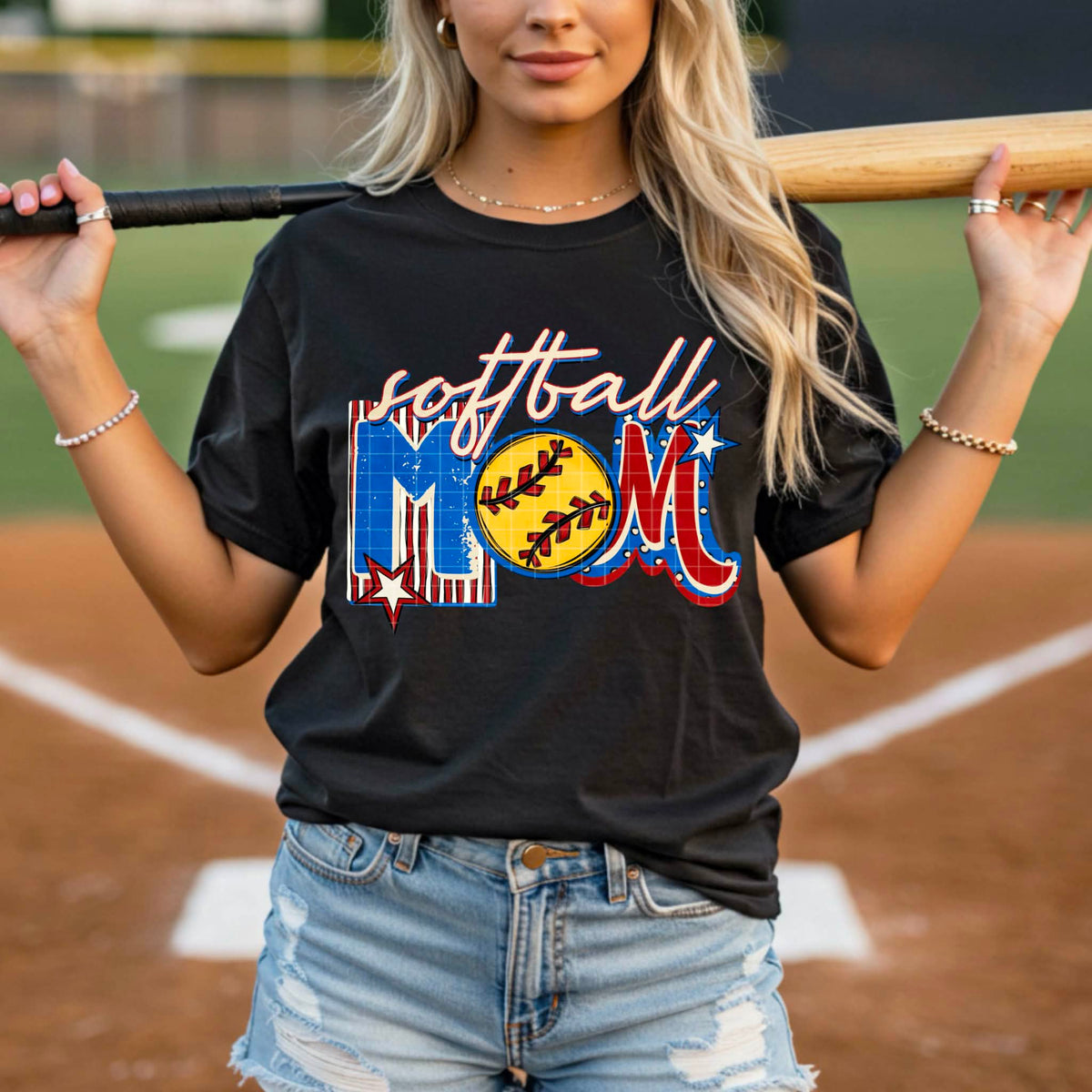 Softball Mom (red white blue yellow) (PHDC) DTF Transfer