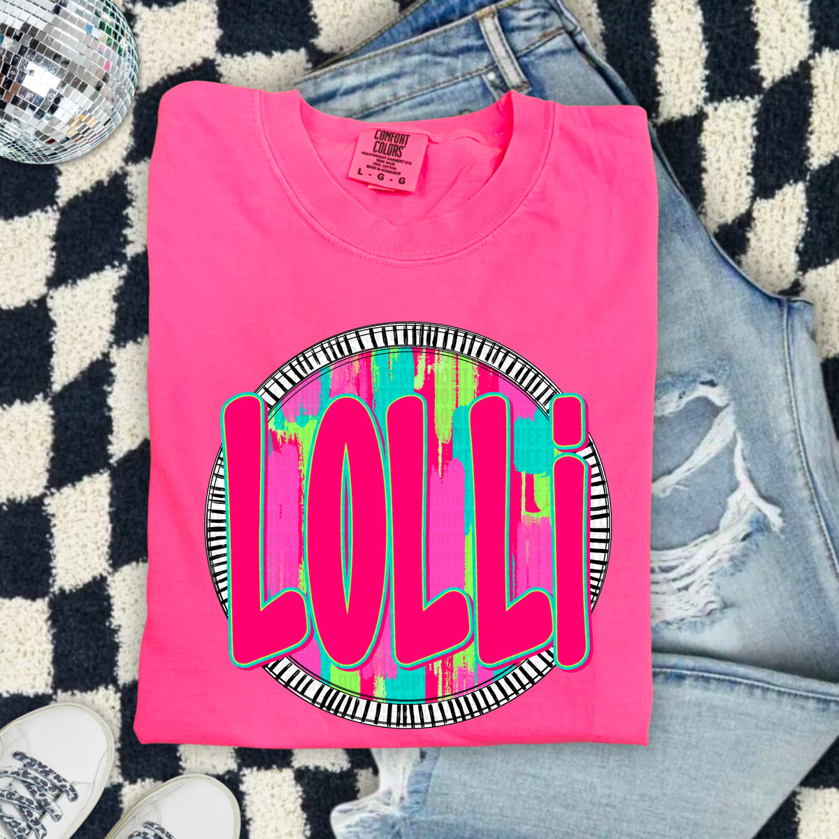 Lolli pink font circle 103926 DTF transfer