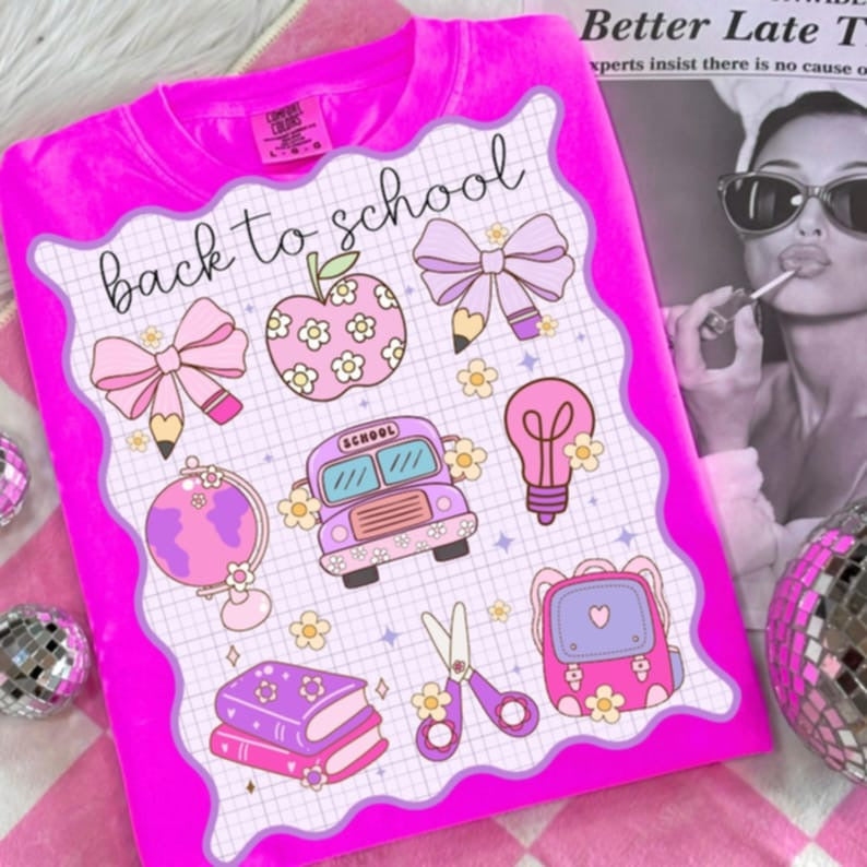 Back To School Pink Collage DTF transfer