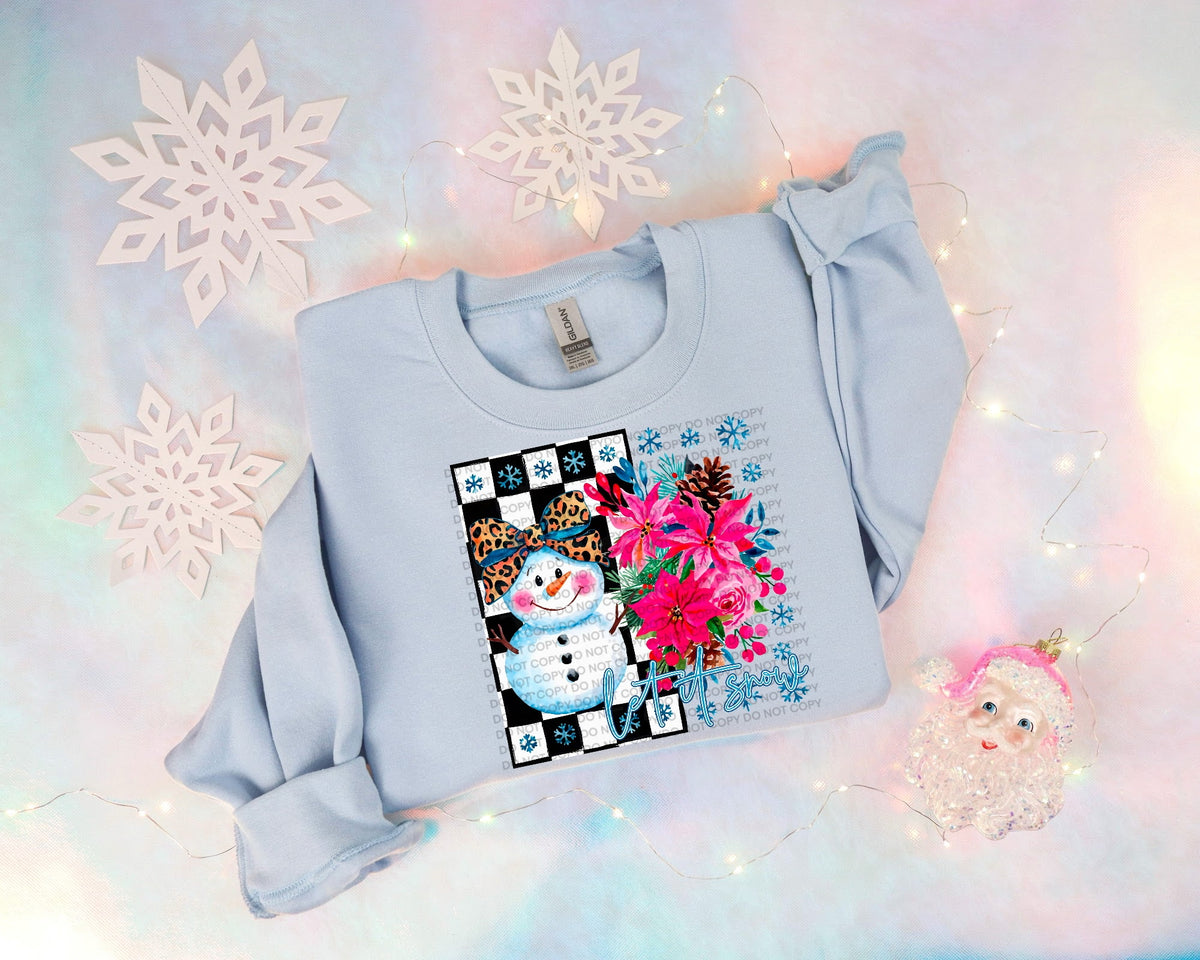 Snowman with bow Checker and florals and snowflakes (SCG) DTF Transfer