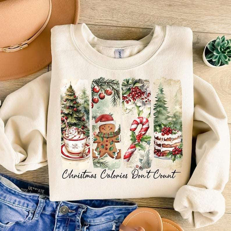 Christmas calories don’t count rectangles black font 67916 DTF transfer