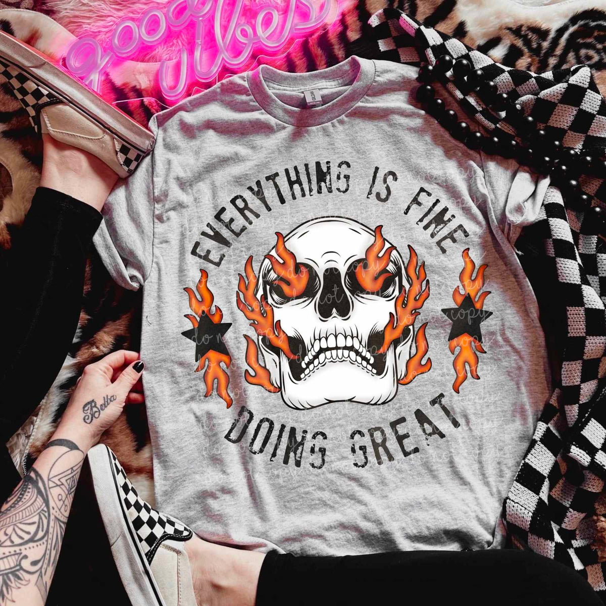 Everything is fine doing great skull (MMD) 58873 DTF transfer