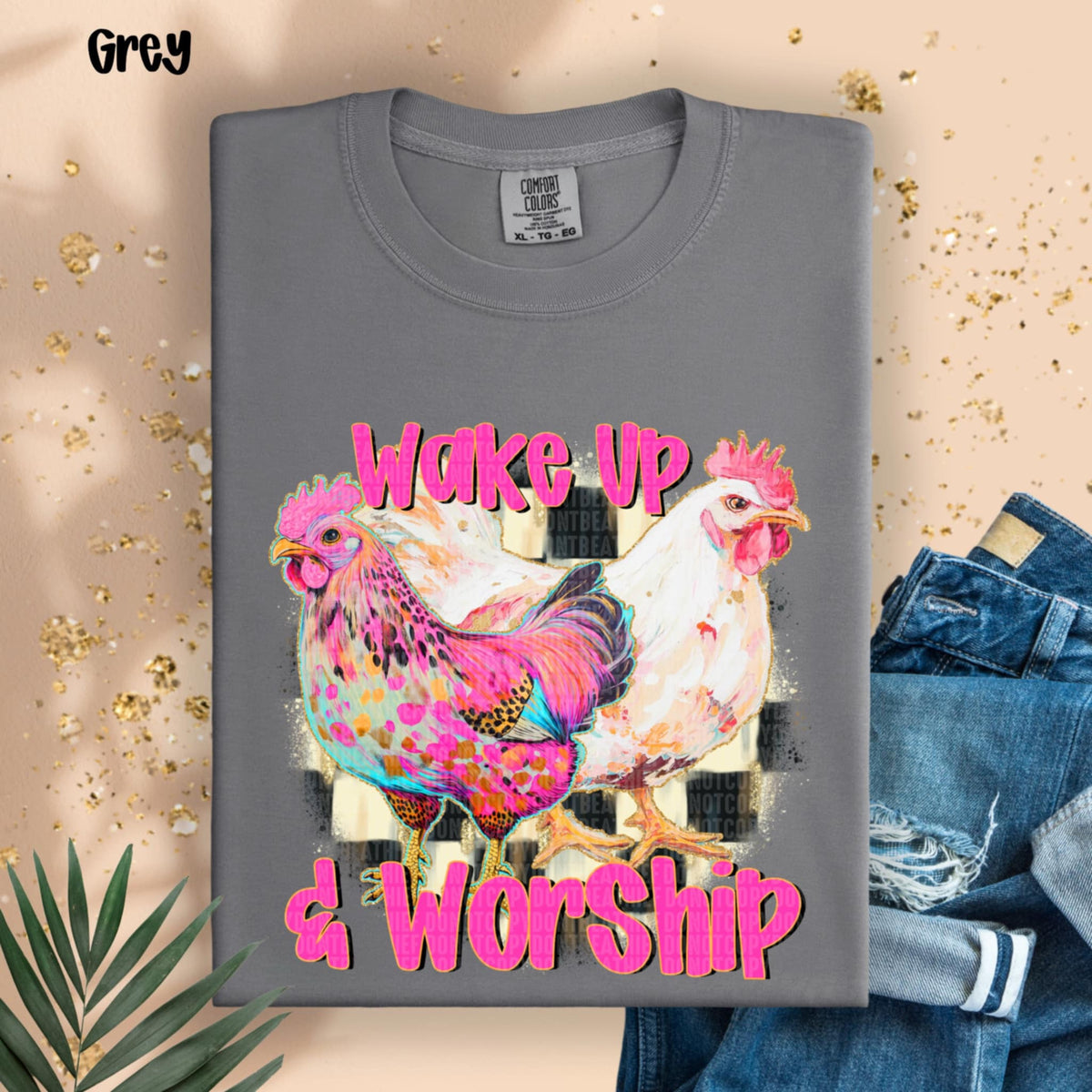 Wake up & worship chickens (SDD) 95651 DTF transfer