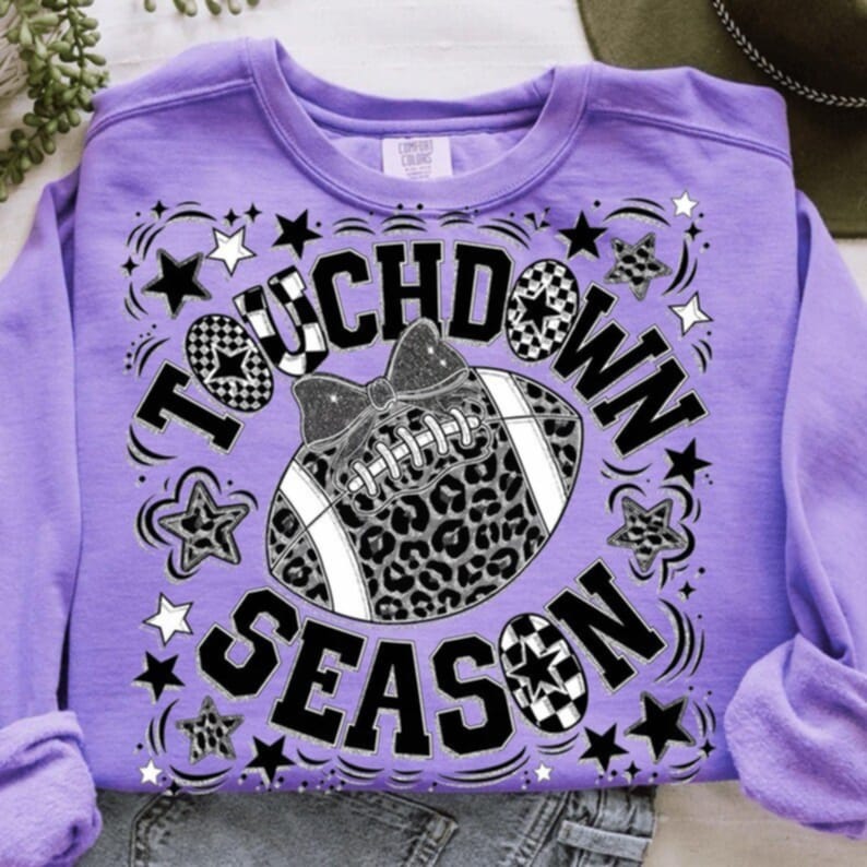 Touchdown Season Football black and white with leopard 111180 DTF transferh