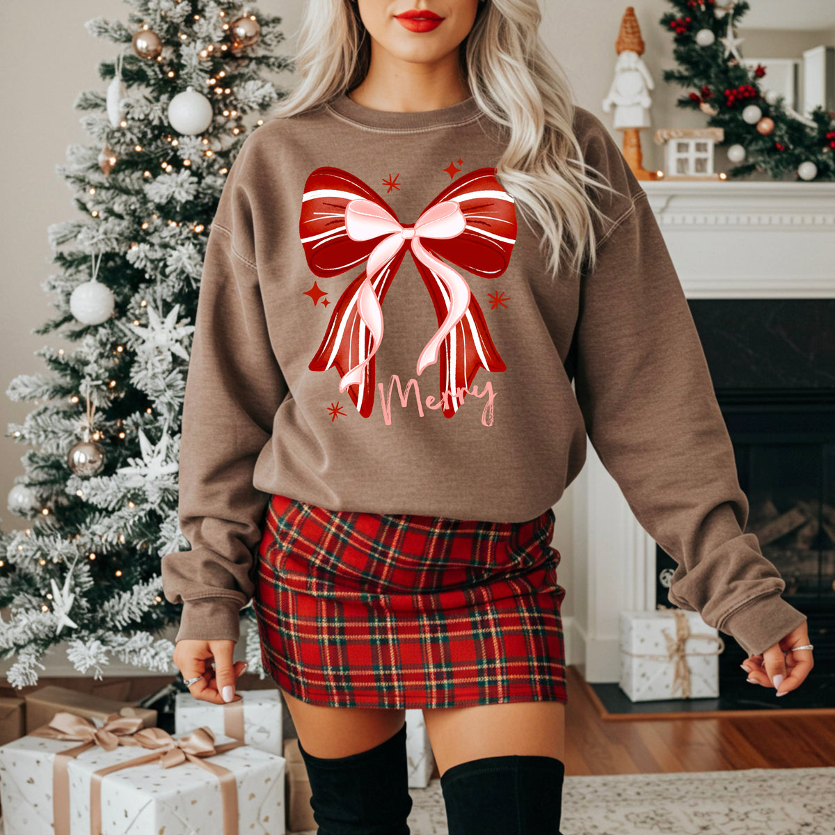 Merry with red and pink bows (csc) DTF Transfer