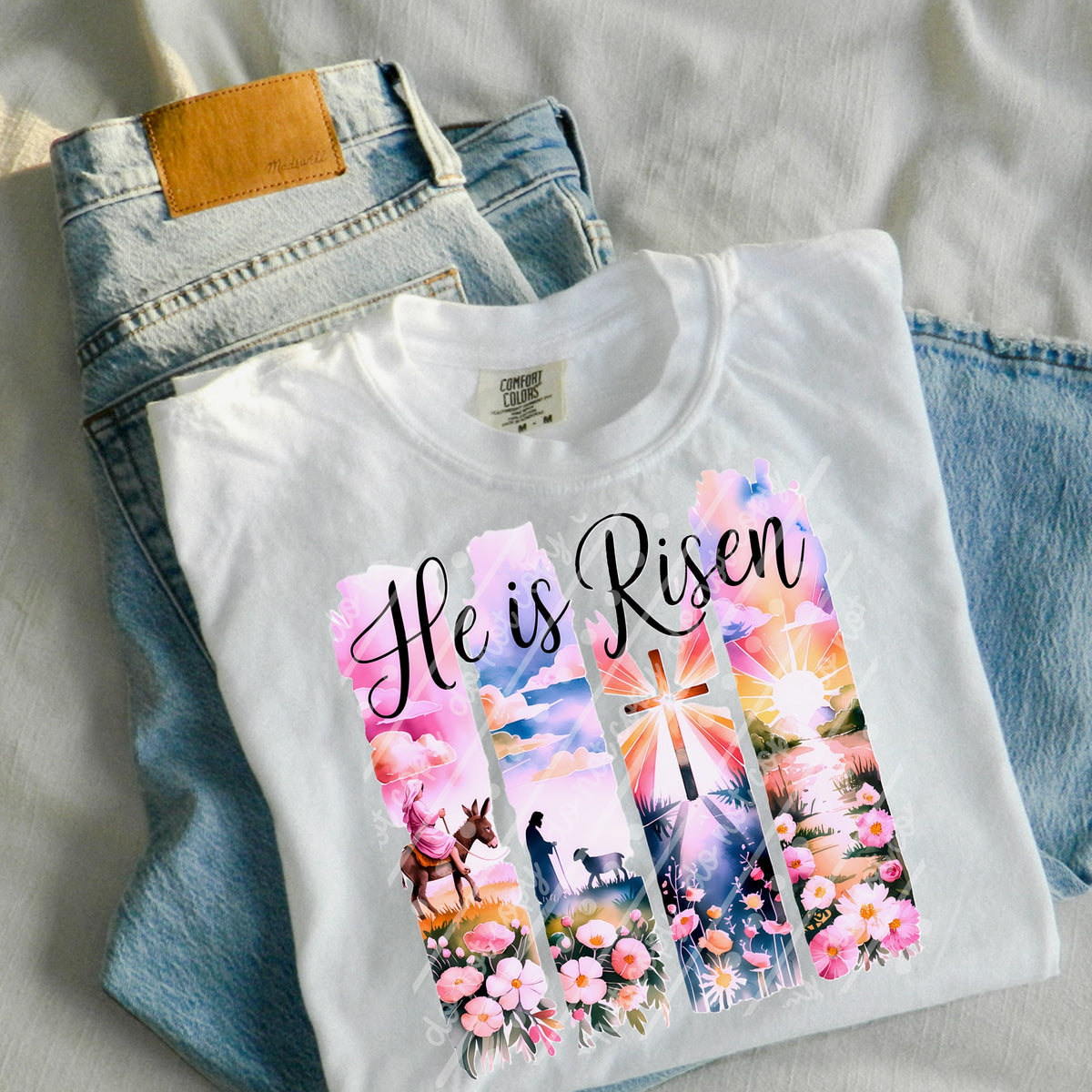 He is risen colorful sunset brushstrokes DTF Transfer