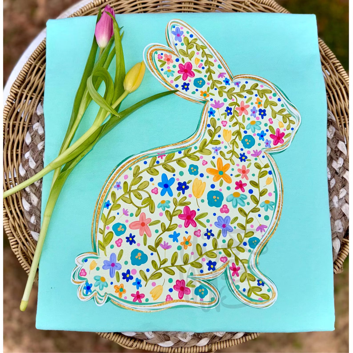 Floral bunny DTF Transfer