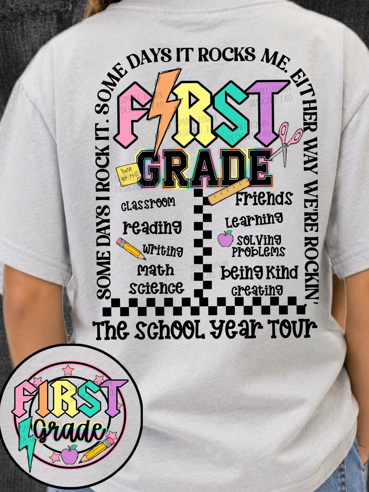 First grade lightning colorful bolt arch with school words BACK (STD) DTF Transfer