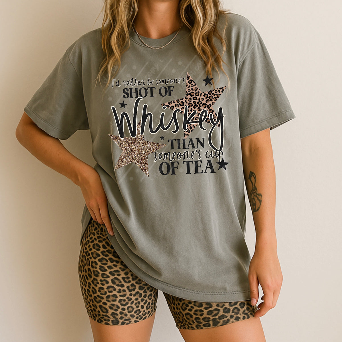 Shot of whiskey leopard stars (scarlow) DTF Transfer