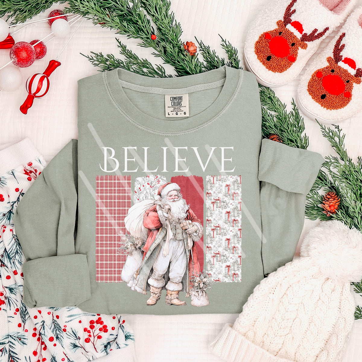 Believe Santa with four brushstrokes WHITE LETTERS (MZ) 113511 DTF Transfer
