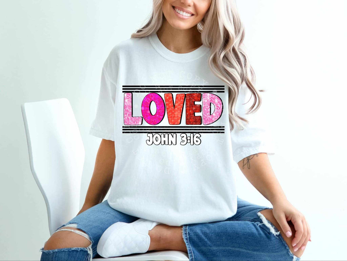 Loved John 3:16 pink and red 67804 DTF transfer