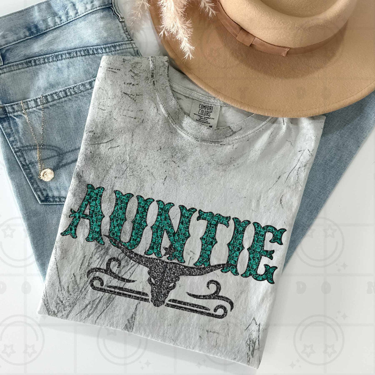 Auntie bull skull (HW) 84495 DTF transfer