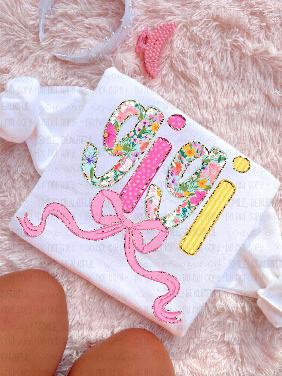 Gigi pinks and yellow patterns with bow (Carter) DTF Transfer