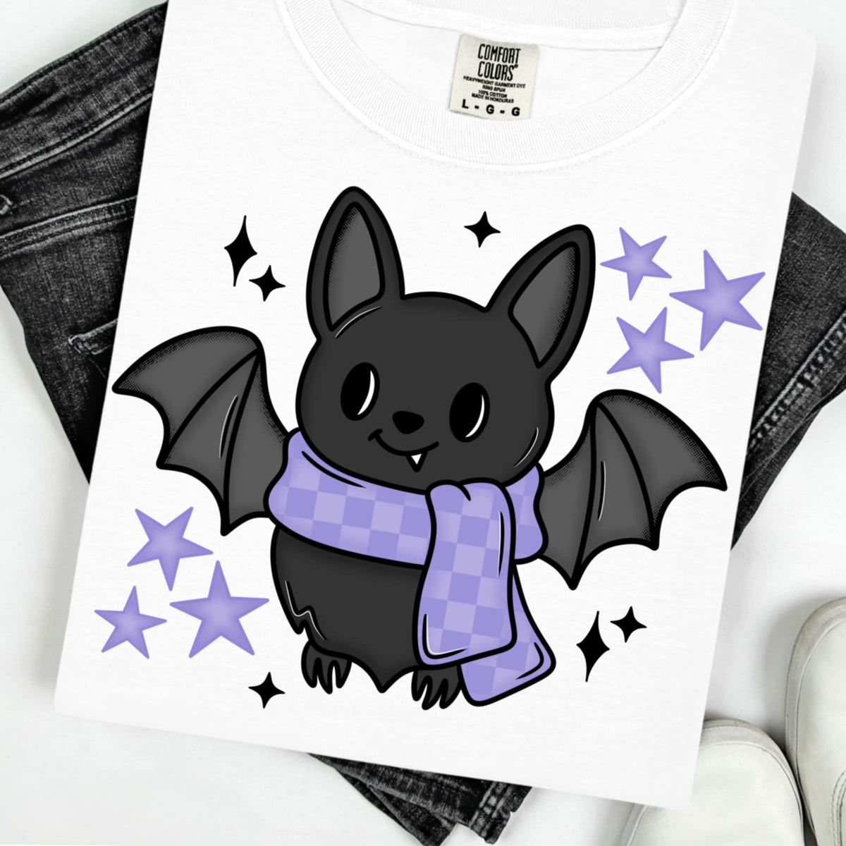 Bat with purple scarf CMD Collage DTF transfer