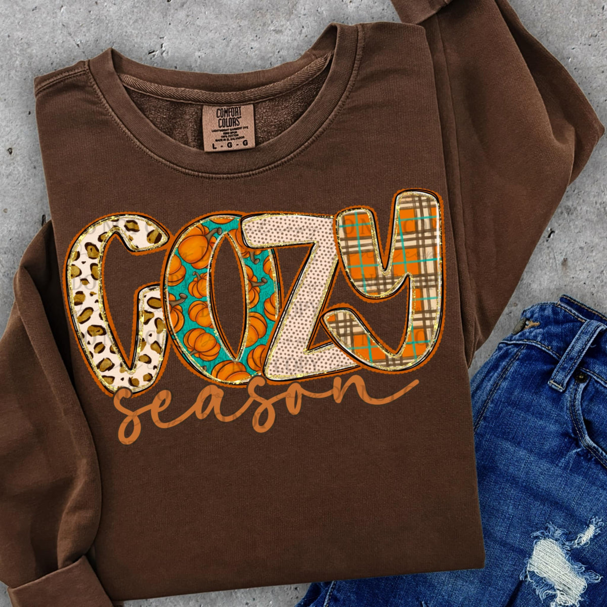 Cozy Season with pumpkin and plaid letters  (abd) DTF transfer