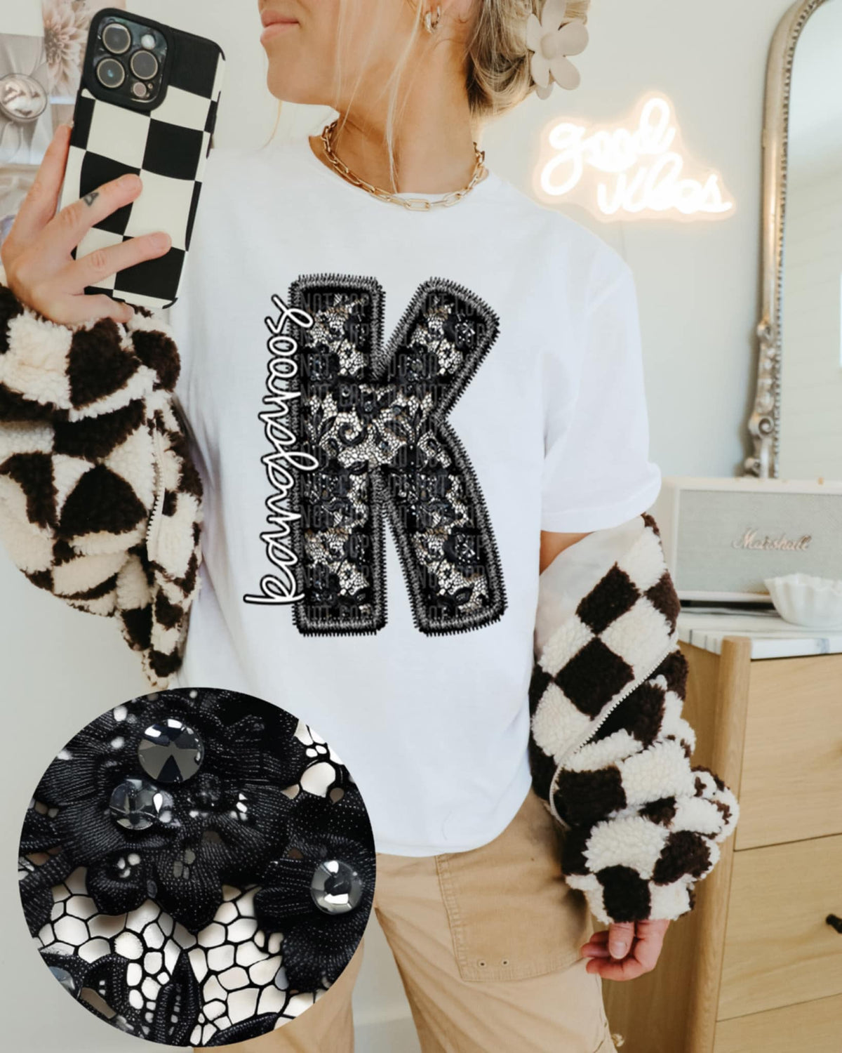 K kangaroos lace letter (Caplinger) 90113 DTF transfer