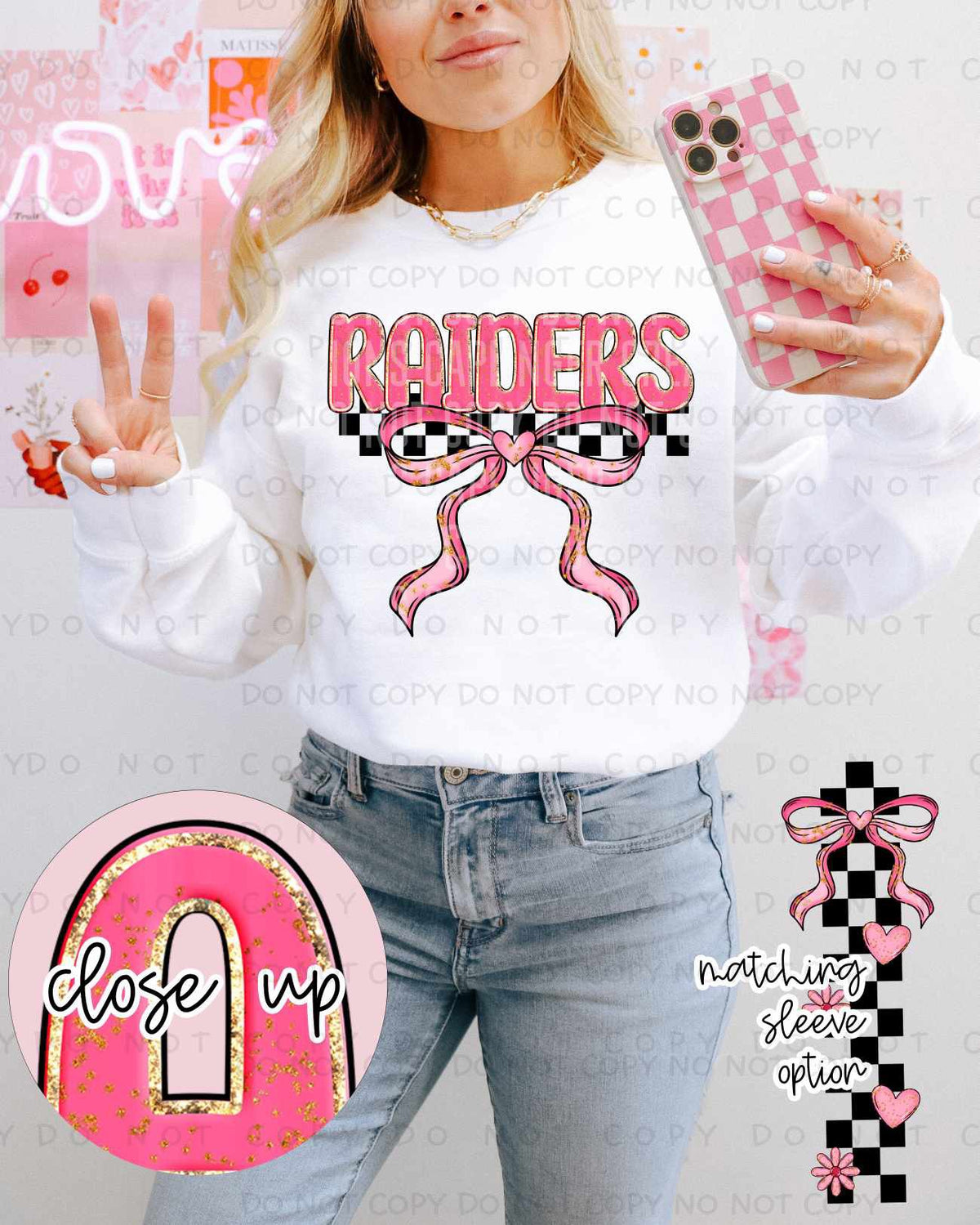 Raiders pink and gold with bow (Caplinger) 80421 DTF transfer