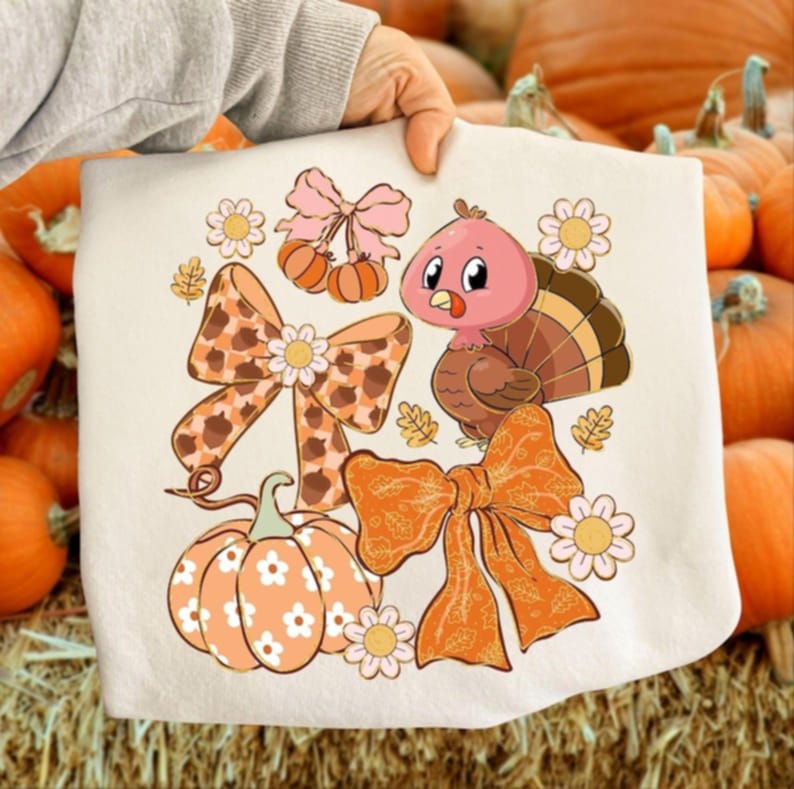 Turkey bows and pumpkin cherry DTF transfer