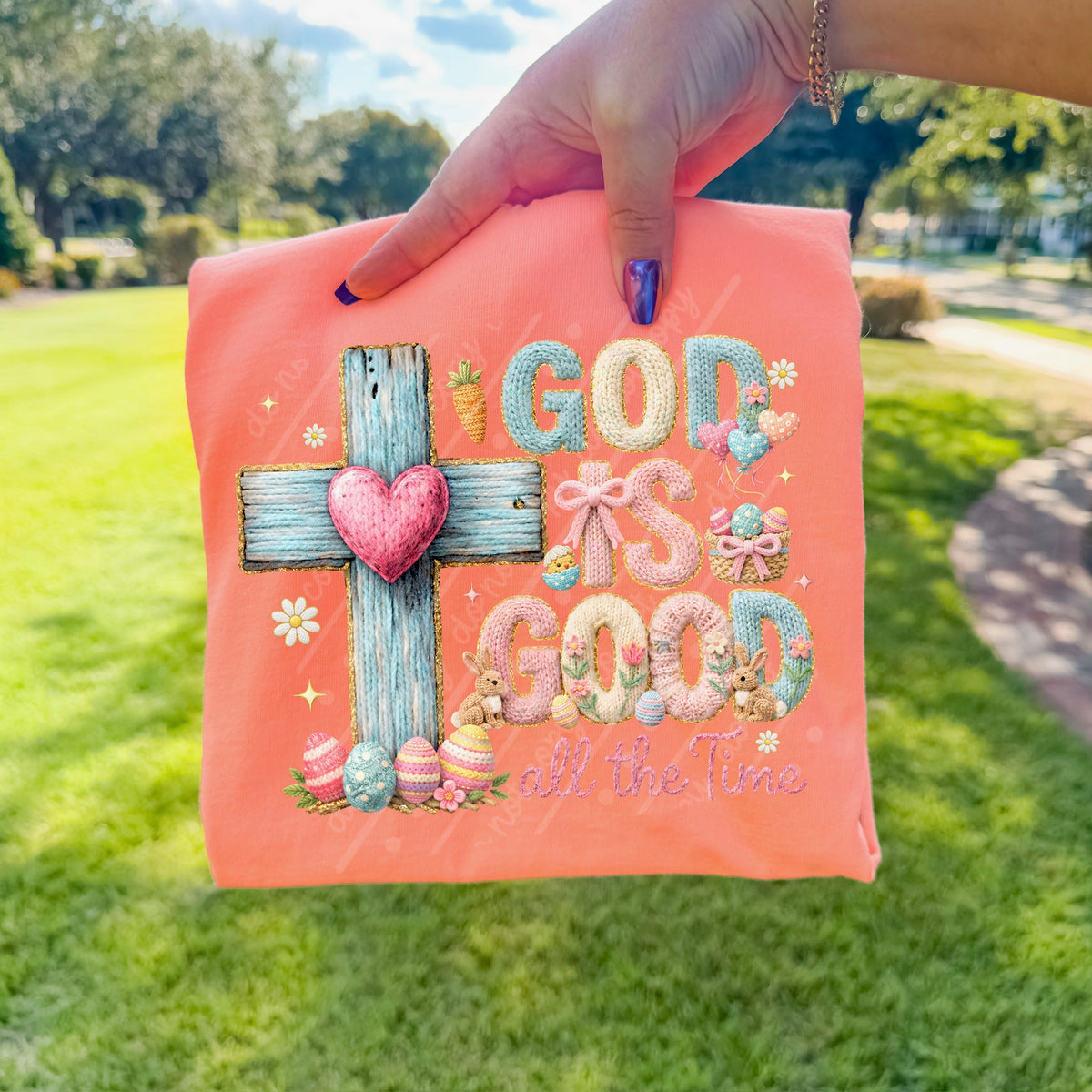 God is good blue cross pink heart DTF Transfer