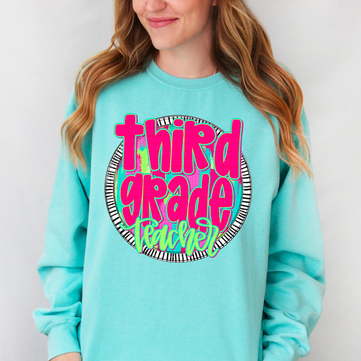Third grade teacher pink font circle 106184 DTF transfer